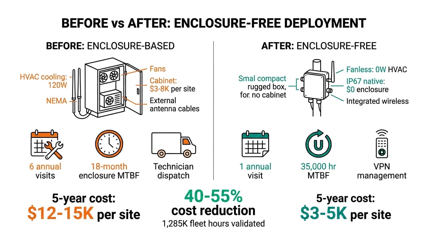 Before vs After: Enclosure-Based vs Enclosure-Free Outdoor Edge AI