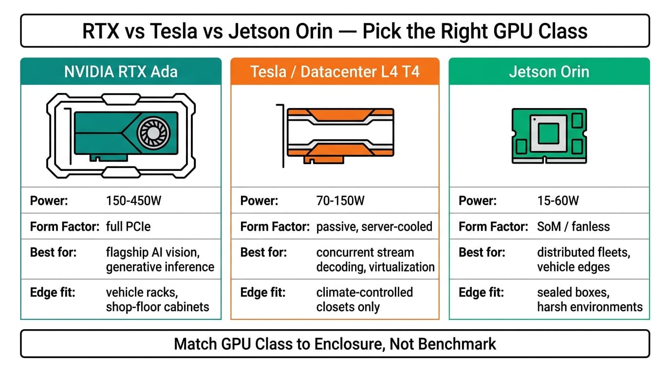 RTX vs Tesla vs Jetson Orin — Pick the Right GPU Class