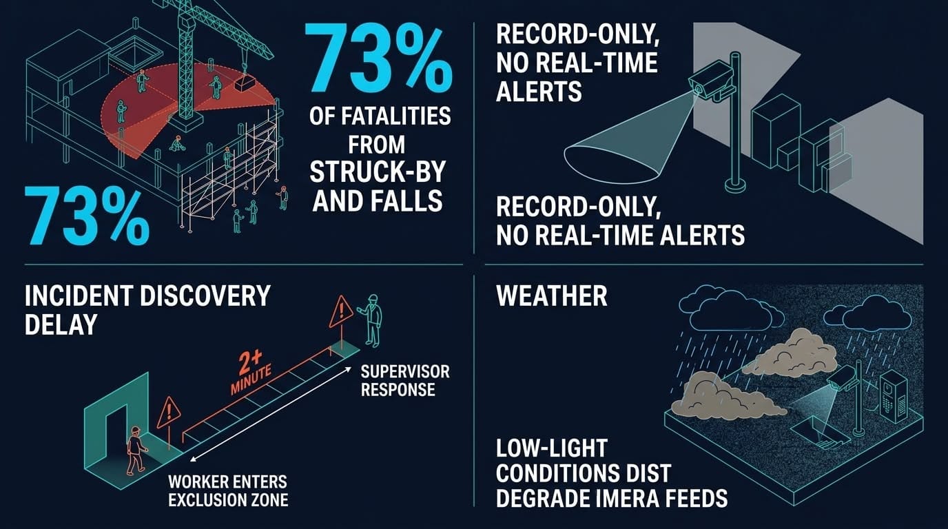 Construction site safety monitoring system requirements and conventional failure points