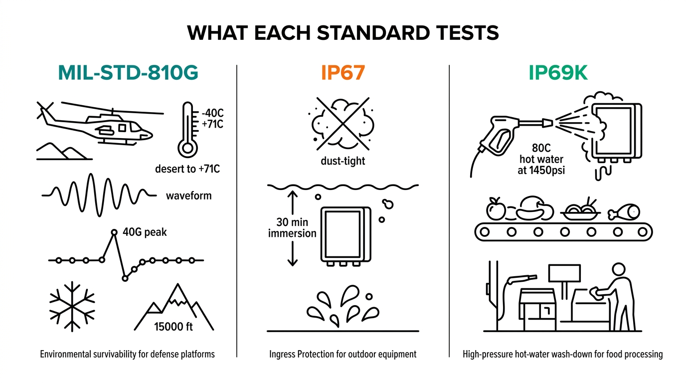 What each ruggedness standard actually tests