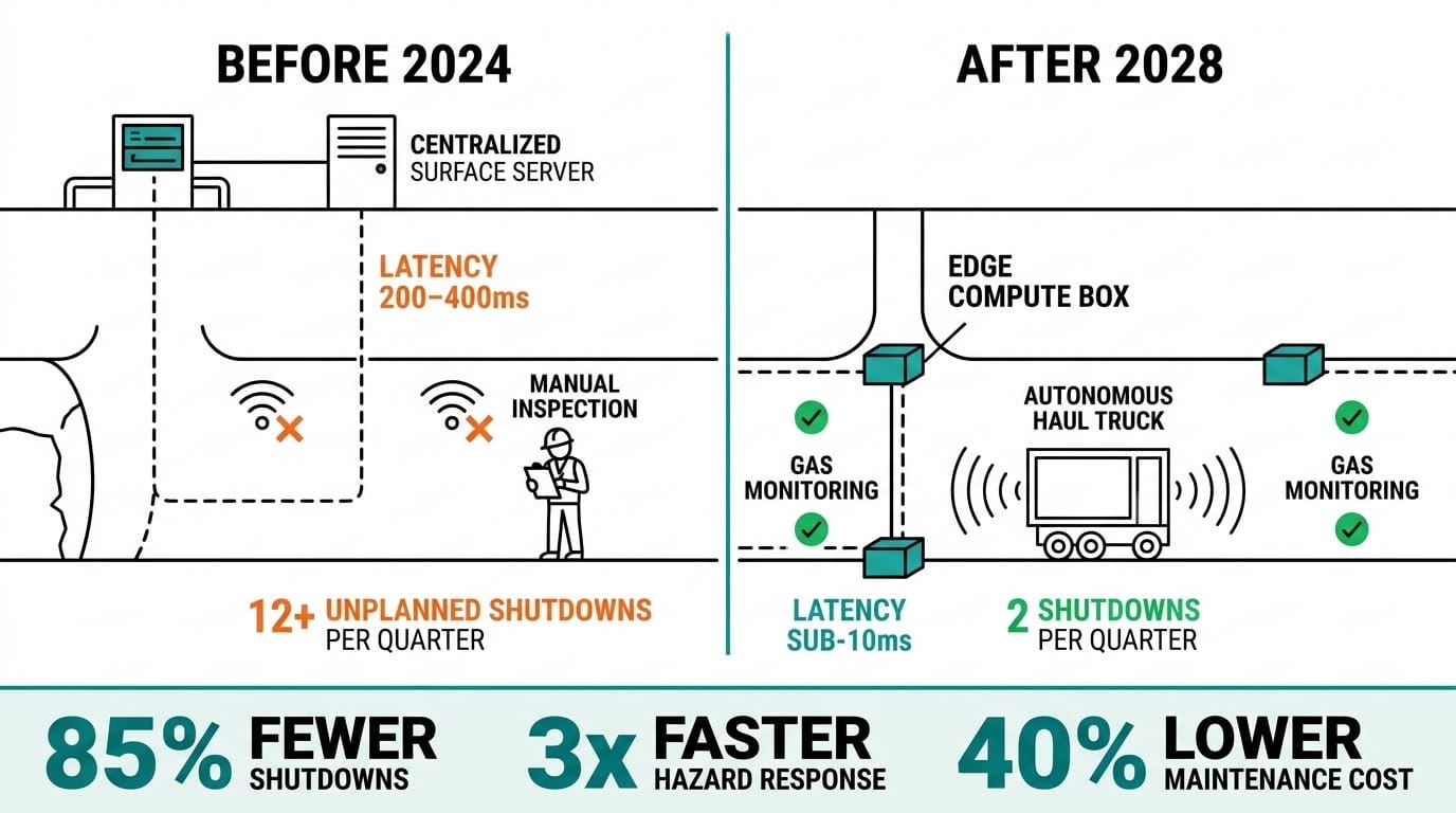 Before and after edge AI deployment in mining