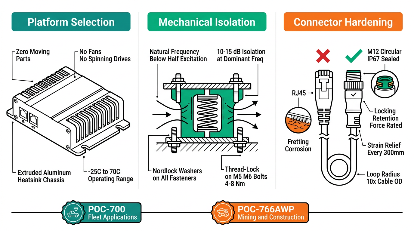 Three-level vibration defense: platform selection, mechanical isolation, connector hardening