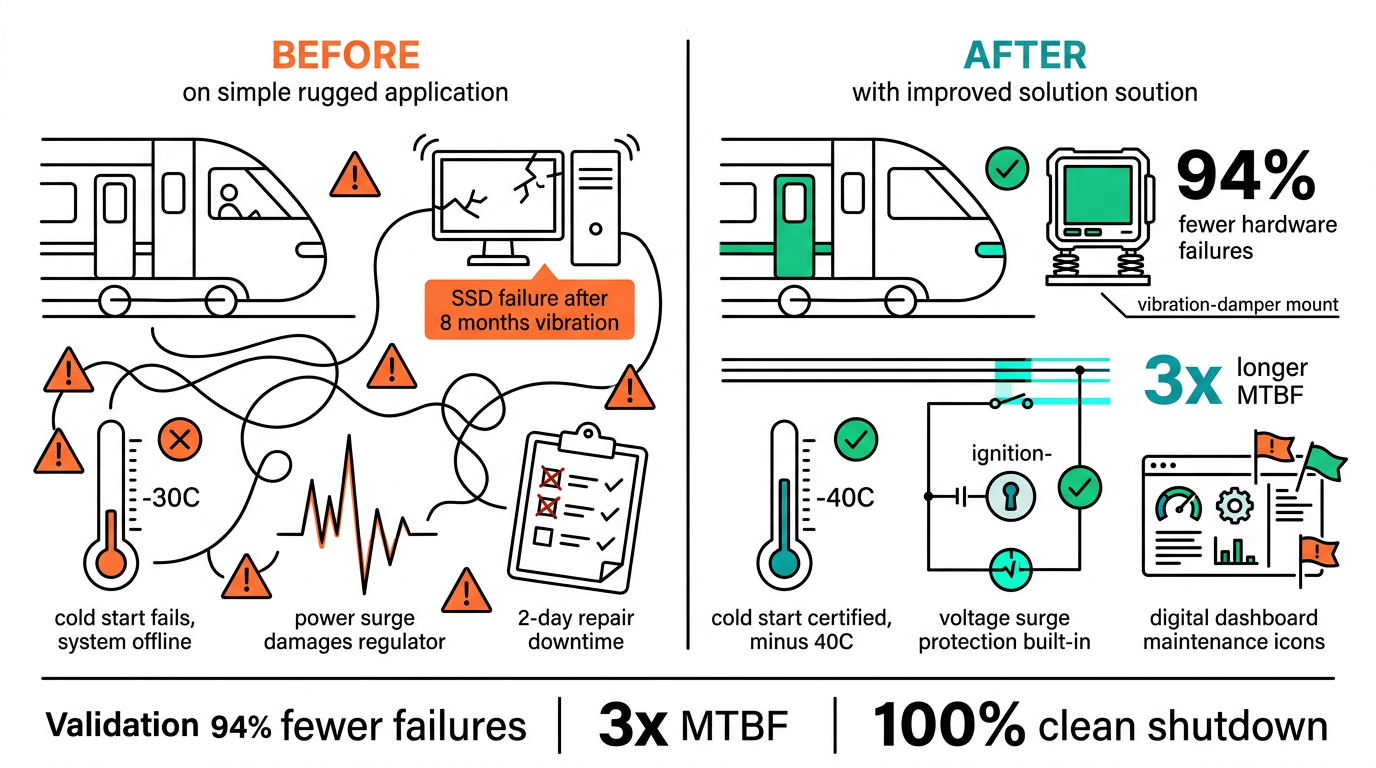 Before vs after specifying railway edge AI correctly — 94% fewer hardware failures, 3x MTBF