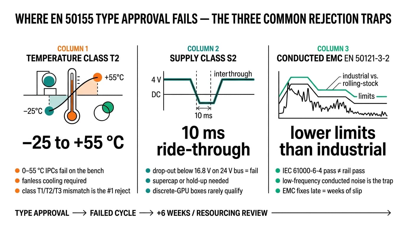Three common EN 50155 type-approval rejection traps