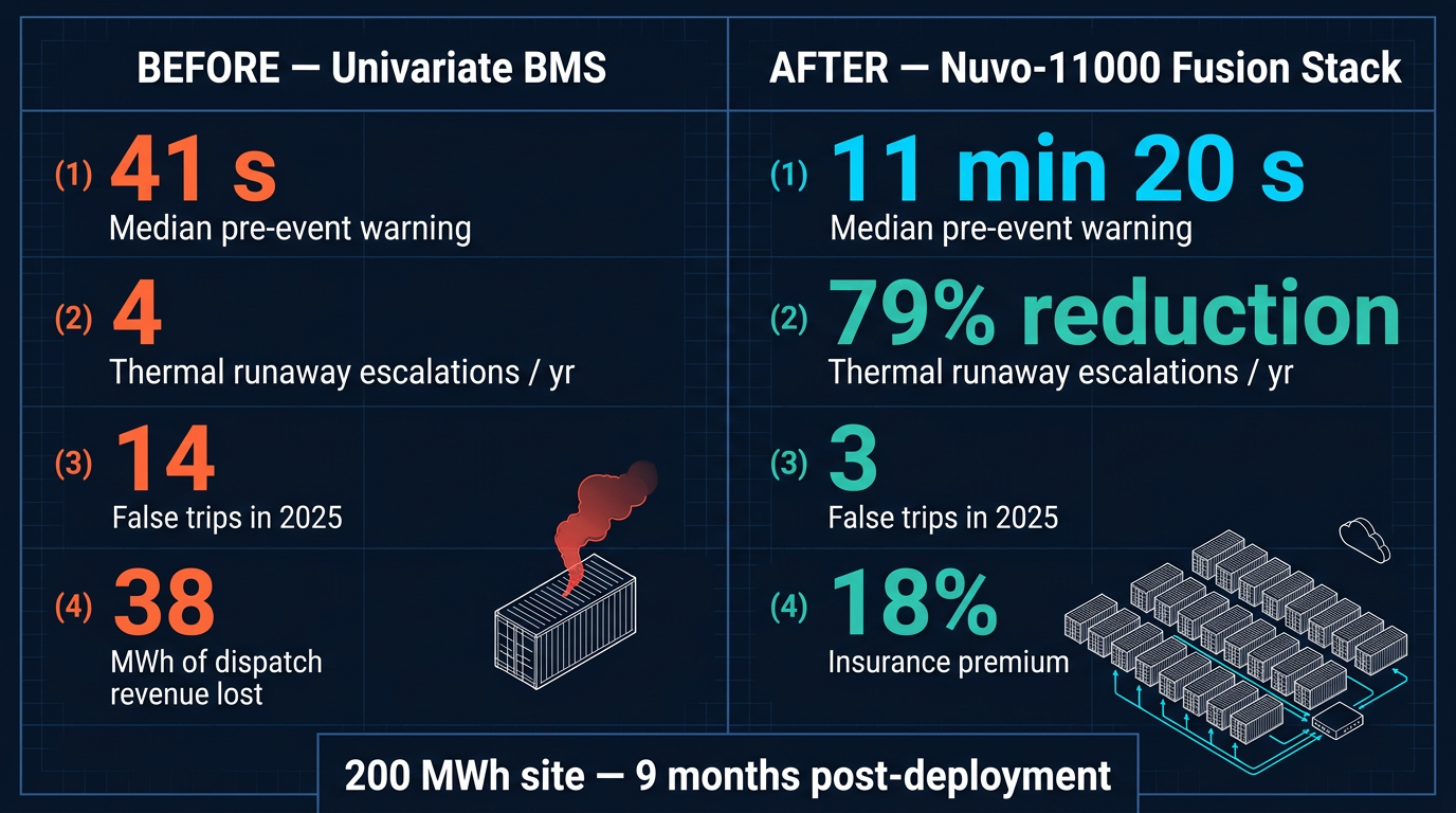 Before vs after — 200 MWh BESS site, 9 months post-deployment
