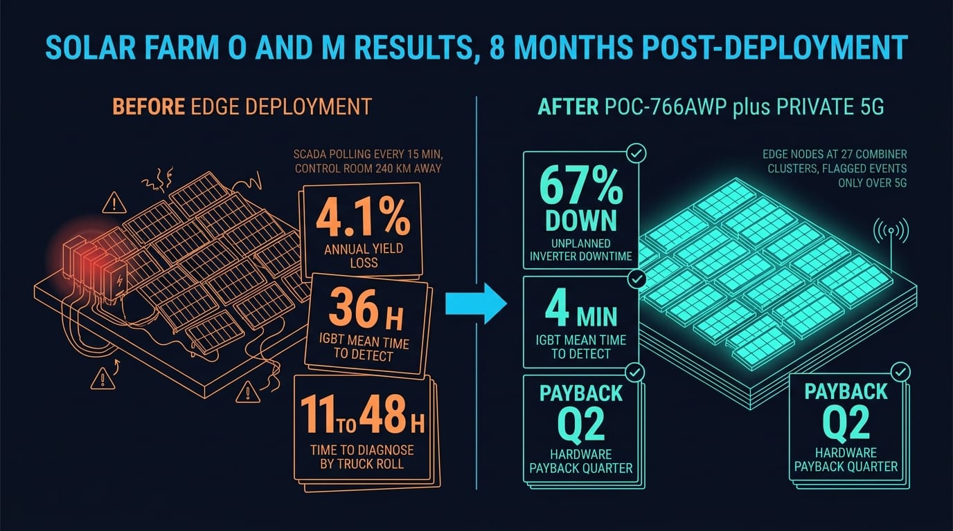 Solar farm O&M results: 67% downtime cut, IGBT detect from 36 hours to 4 minutes