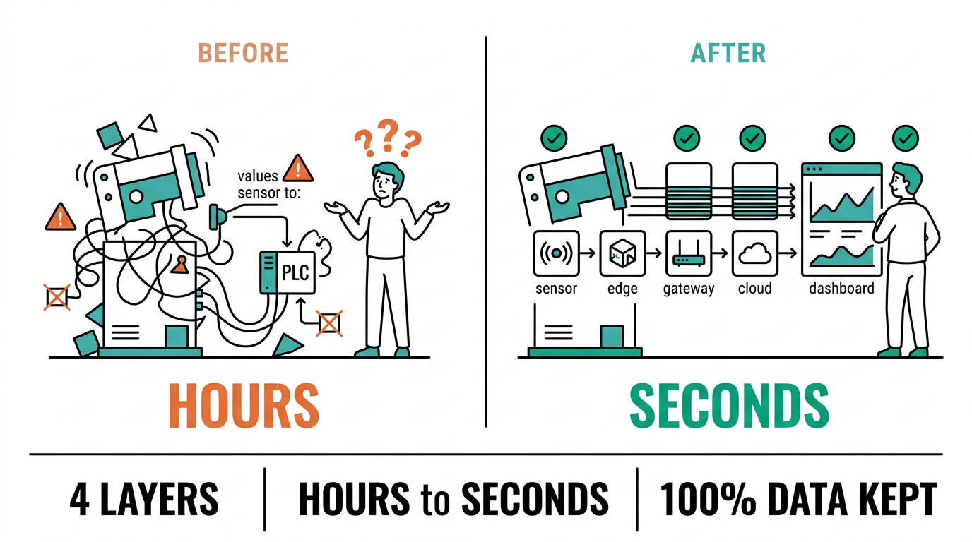 Before and after: from data dying on the floor to a live sensor-to-dashboard pipeline
