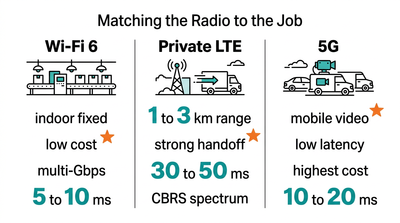 Matching the radio to the job: Wi-Fi 6 vs Private LTE vs 5G