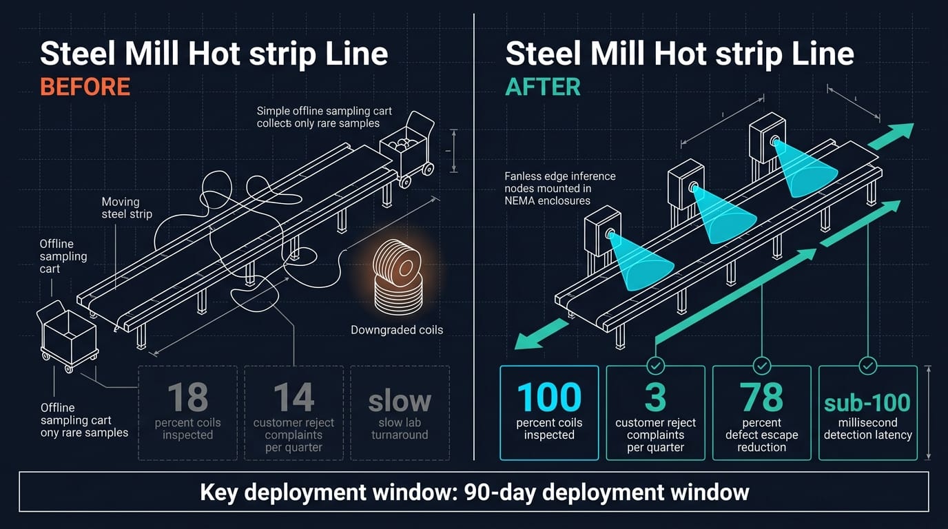 Before vs after: defect escapes cut 78% in 90 days with Nuvo-10208GC edge AI