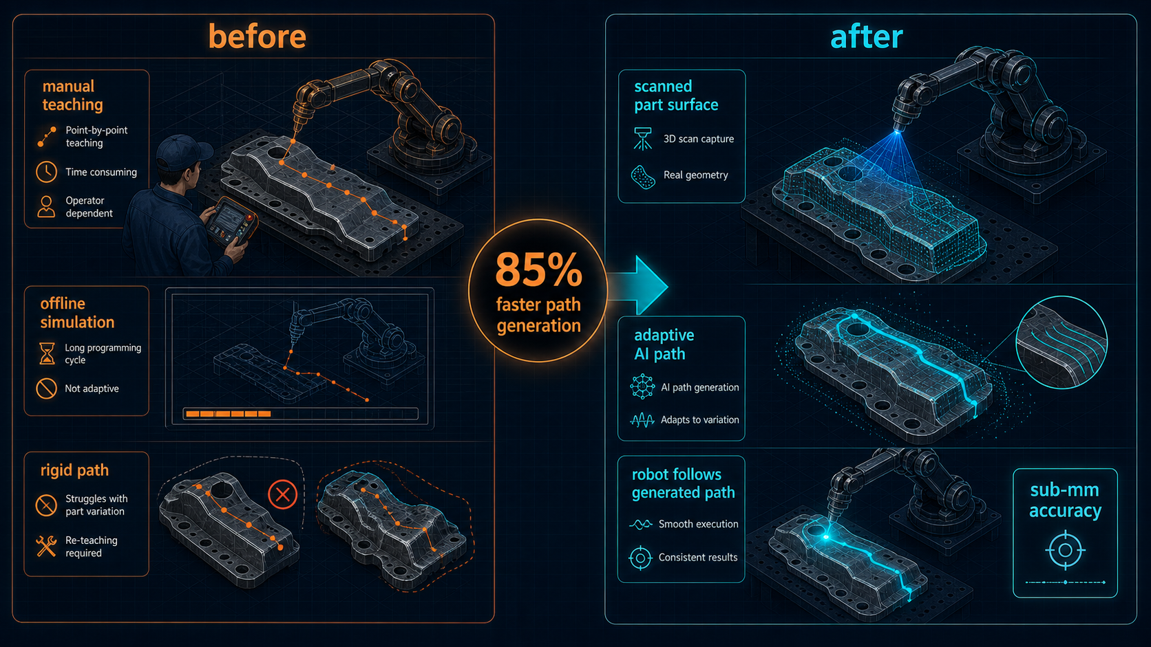 Results infographic: before and after robotic path generation