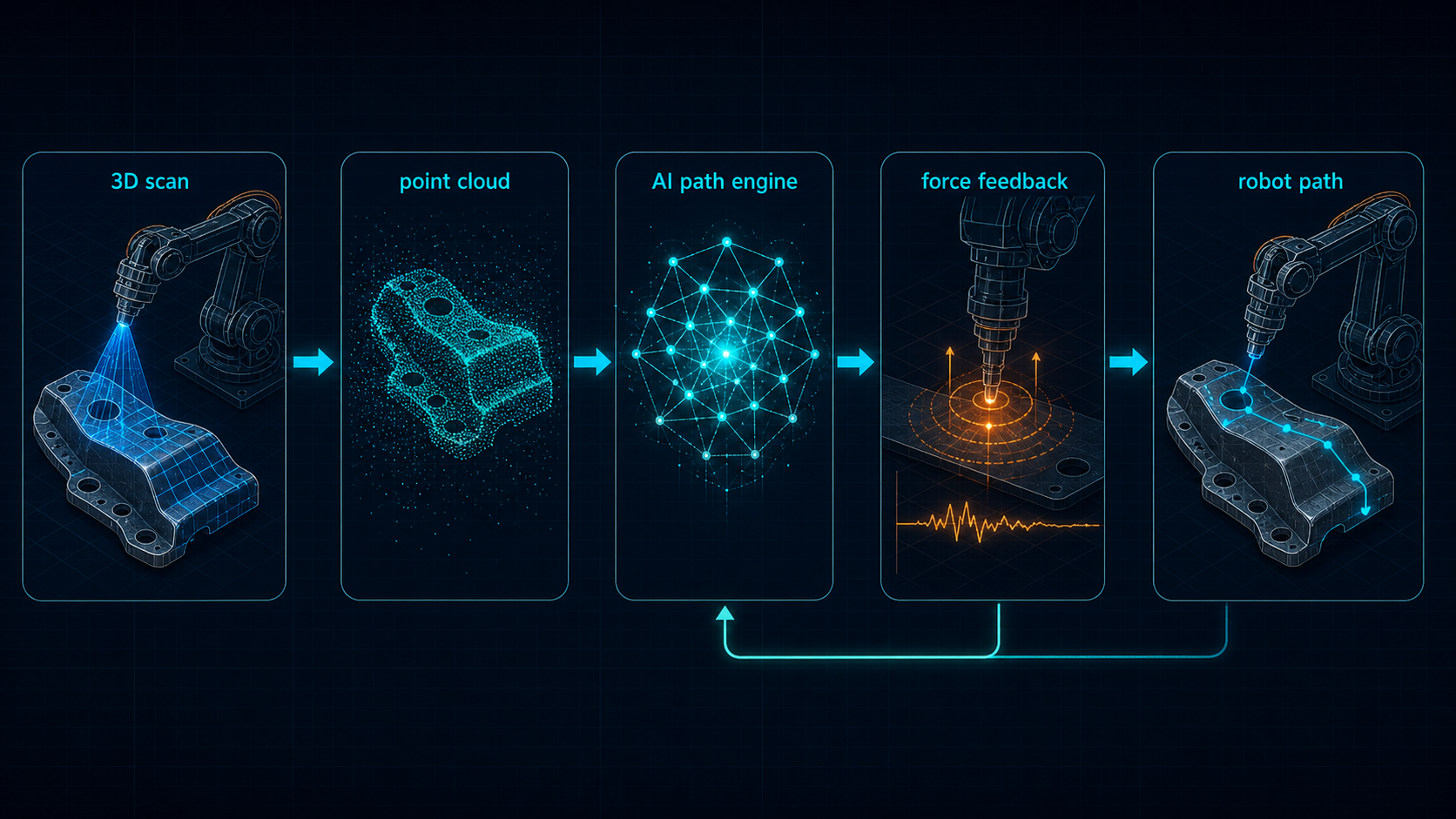 Solution infographic: 3D scan to AI path engine to robot path