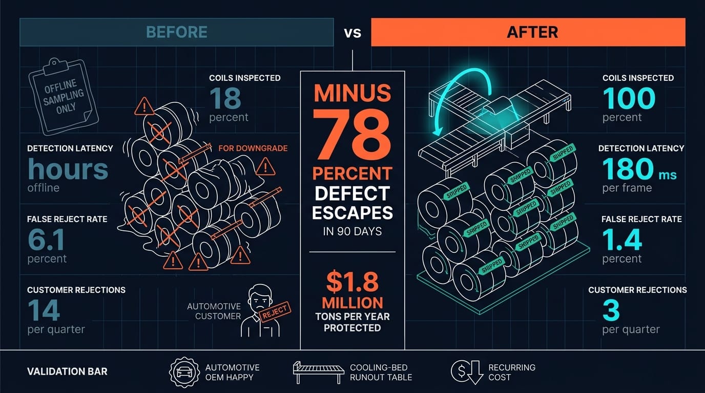 Steel mill inspection results before vs after Nuvo-10208GC deployment