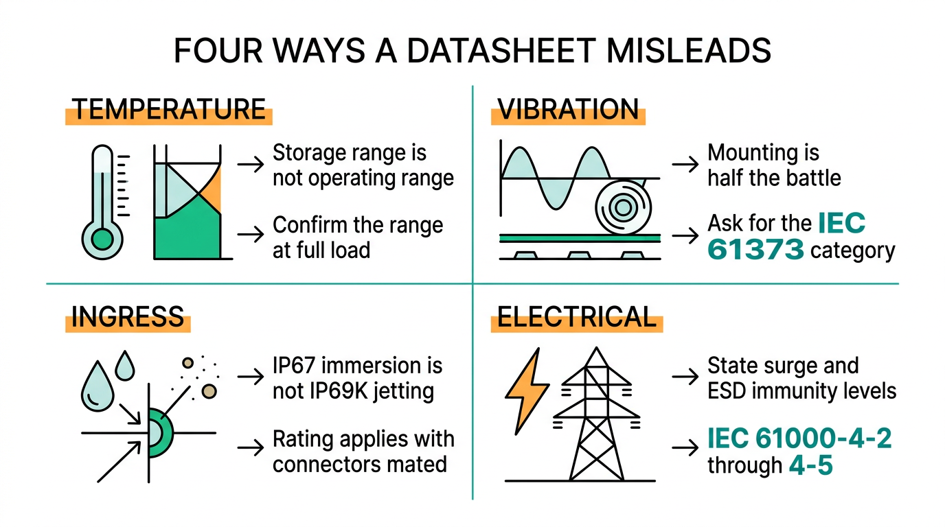 Four ways a ruggedness datasheet misleads: temperature, vibration, ingress, electrical