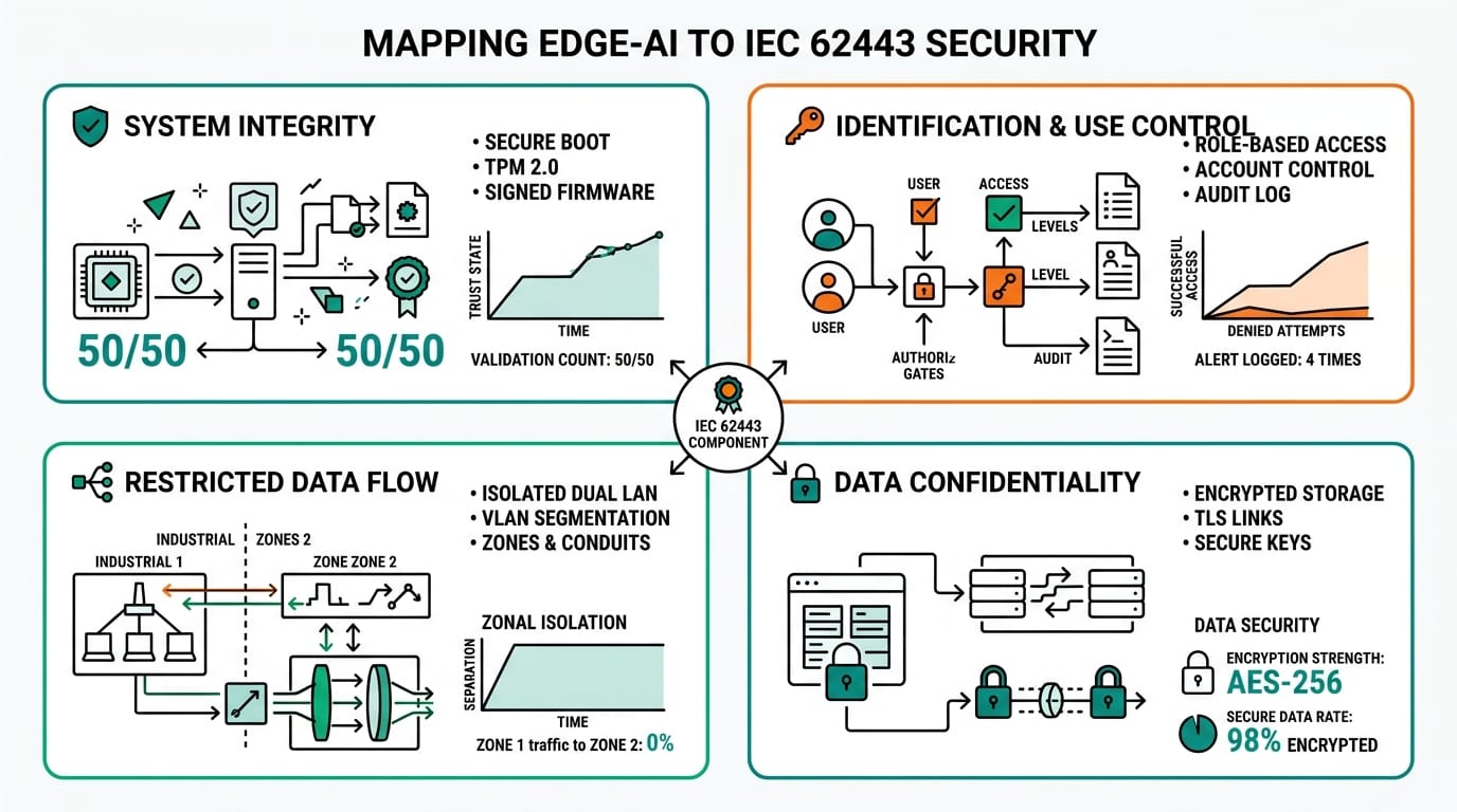 Edge AI hardware features mapped to IEC 62443 foundational requirements