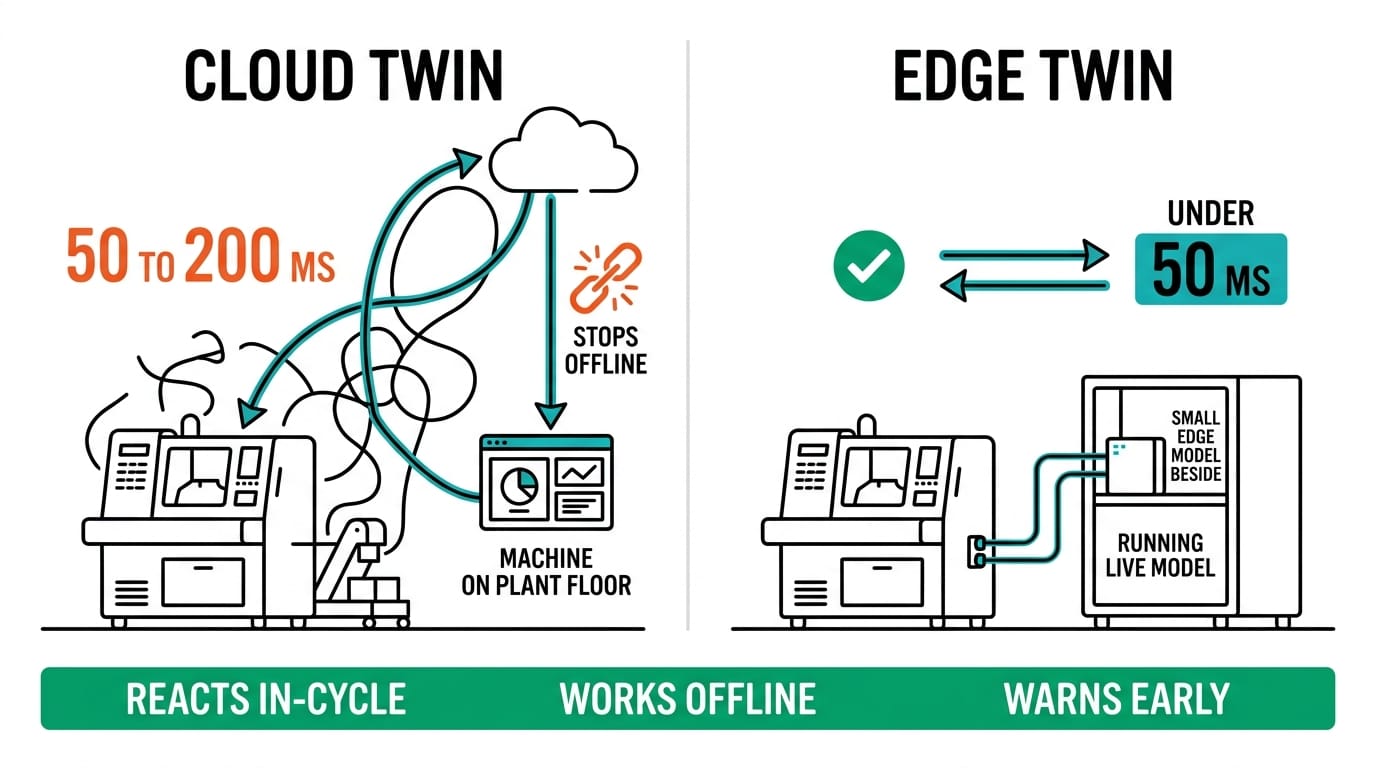 Cloud twin versus edge twin: latency and offline resilience