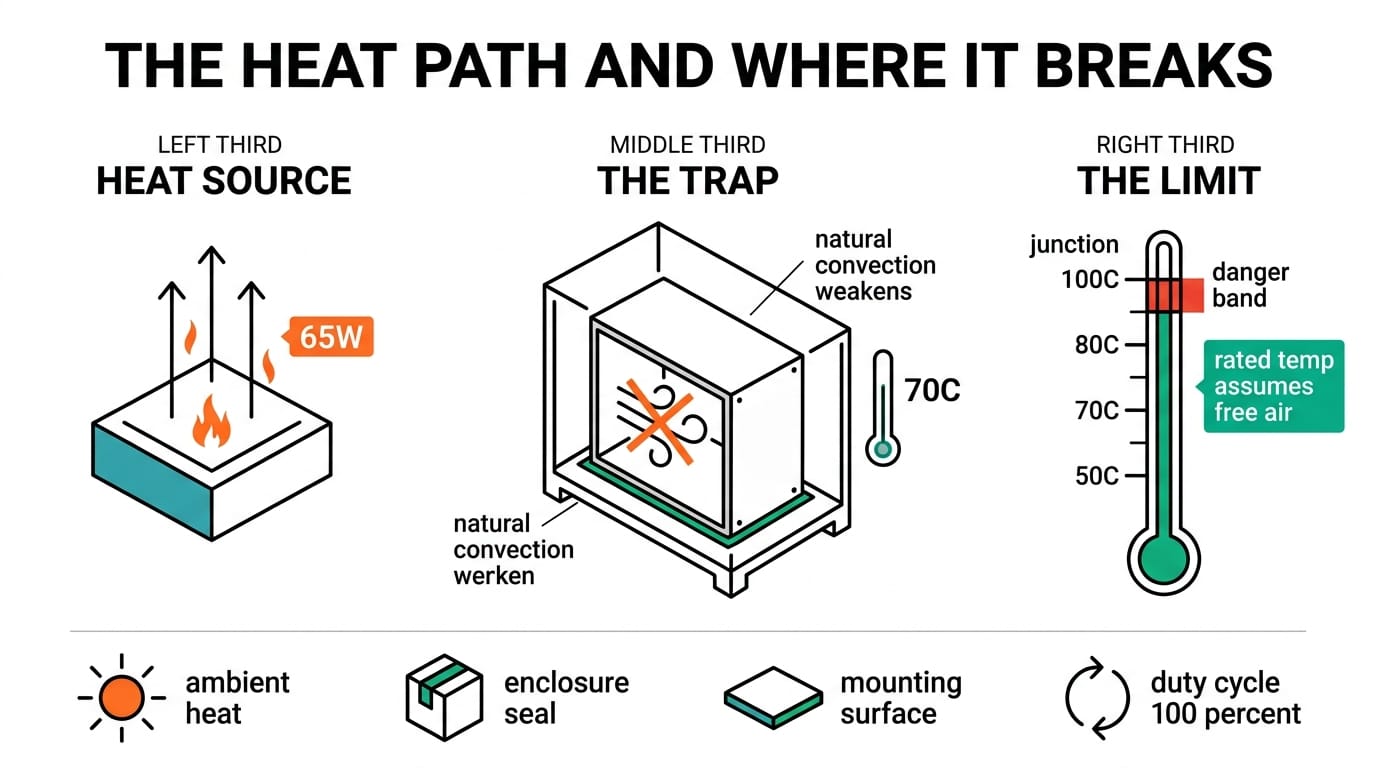 Infographic: the heat path and where fanless cooling breaks down