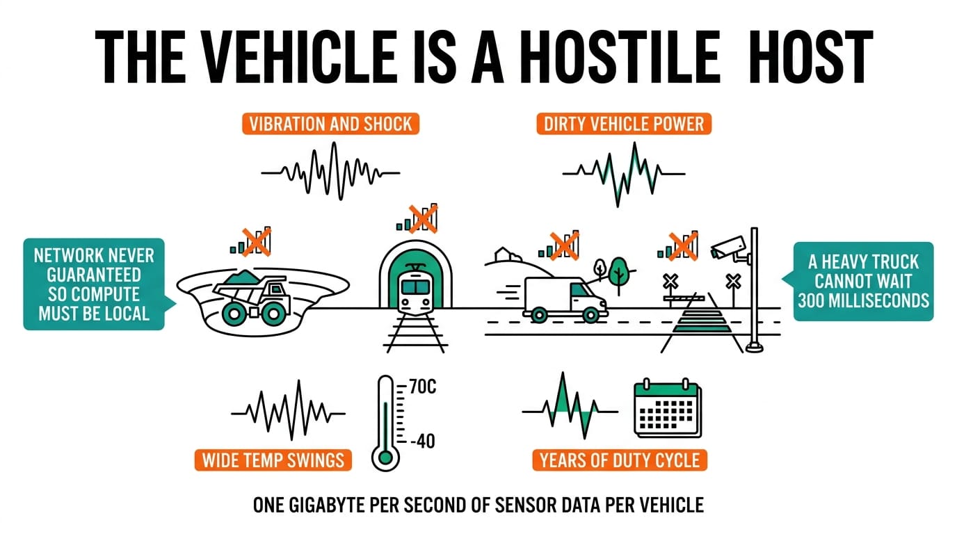 Infographic: why the vehicle is a hostile host for onboard compute