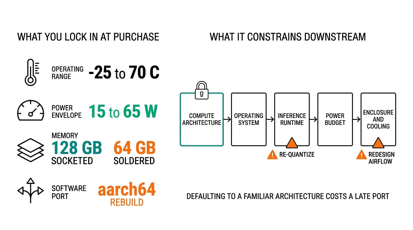 What the architecture choice locks in at purchase and constrains downstream